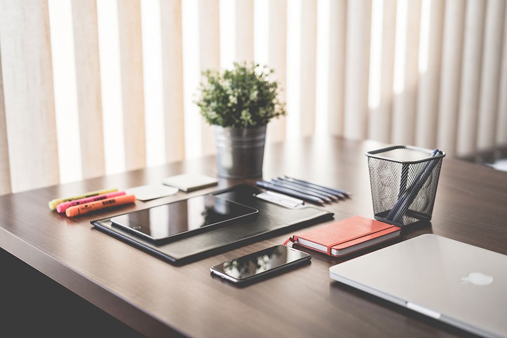 Simple Minimalistic Home Office with Equipment & Wooden Desk